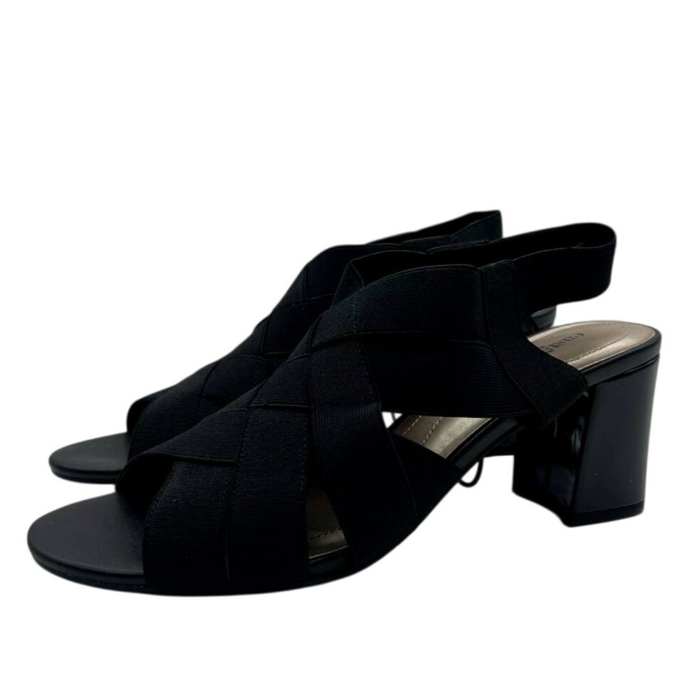 NWT East 5th Needmore Black Size 8M Slip On Block Heel Peep Toe Sandals - Picture 3 of 11